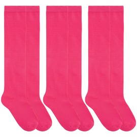 Dxhycc 3 Pairs Girls Knee High Socks Soft Cotton School Uniform Dress Socks Long Over The Knee, Rose Red