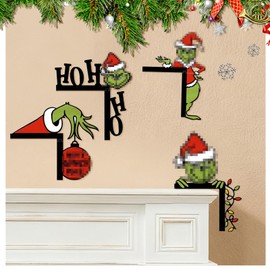 Pack of 4 Christmas Decoration Door Frame, Christmas Decoration, Door Frame Decoration, Made of Wood, with Round Sticker, Funny Christmas Corner Door Frame, for Walls, Doors and Windows