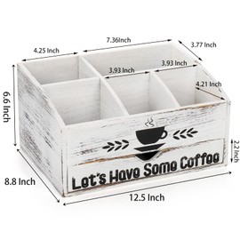 Nicunom Coffee Station Organizer for Countertop, Coffee Bar Accessories Organizer Rustic Wood K Cup Espresso Pod Holder, Coffee and Tea Condiment Storage Caddy for Cups, Coffee Pods, Sugar, Syrup