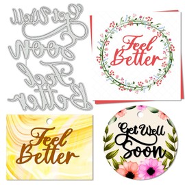 BENECREAT Feel Better Get Well Soon Carbon Steel Cutting Dies, 103x82mm Text Theme Embossing Stencils Template for Making Photo Decorative Paper Scrapbooking, 0.08cm Thick