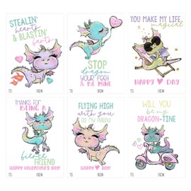 Silly Goose Gifts Colorful Fun Dragon Themed Valentines Day Card Pack (Set of 24) Classroom Valentine's Party for Kids School Sharing Exchange Class