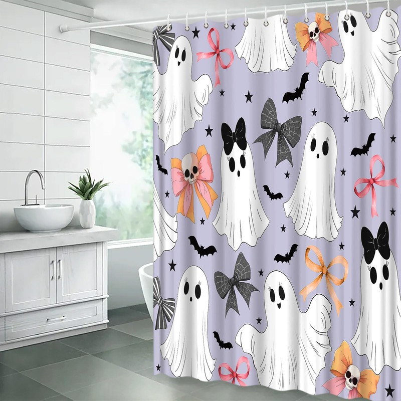 NYCCSM Halloween Bow Ghost Shower Curtain Hooks,71W x71H