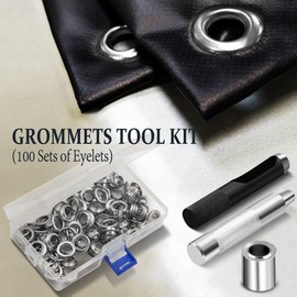 Anley 1/2" Grommet Tools Kit - 100 Sets of Rust Resistant Grommet Refills, Handheld Hole Cutter & Punch Tool - DIY Crafts Self-Piercing Eyelets for Fabric, Leather, Tarp, Curtains & Belts (Silver)