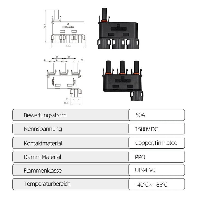SayHome Solar Y Plug, 1500 V DC Solar T Connector,