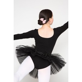 tanzmuster ® Alea Girls' Ballet Dress Tutu Size 92-170 Cotton Ballet Bodysuit with Tulle Skirt Children's Ballet Jersey, black