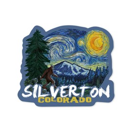 Lantern Press Sticker Silverton, Colorado, Bigfoot, Starry Night, Die Cut Vinyl, (Waterproof Decal for Cars, Water Bottles, Laptops, Coolers), Small