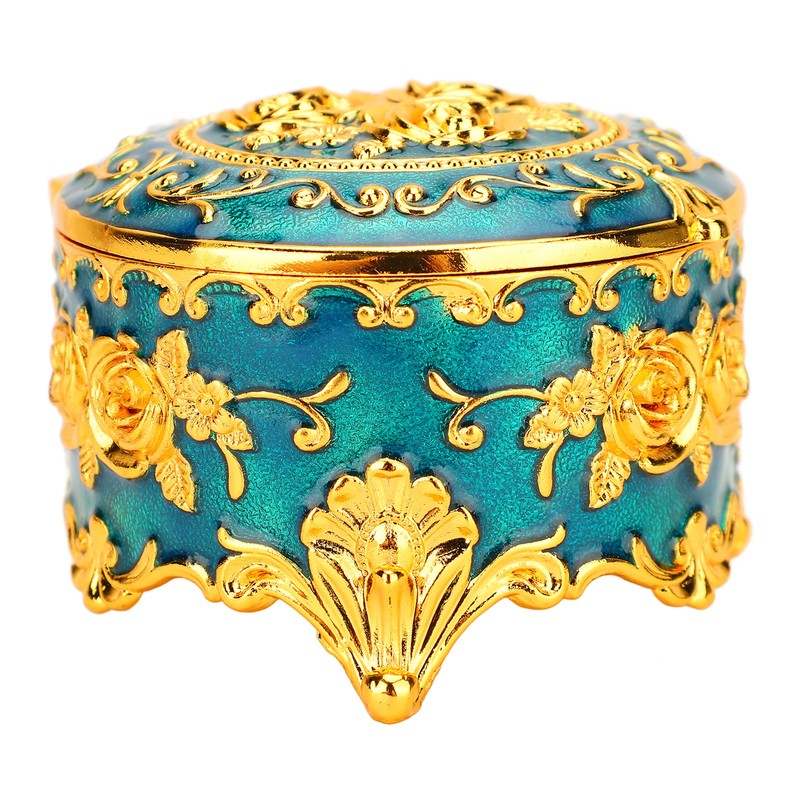 Retro Round Trinket Storage Organizer with Rose Pattern Round Metal