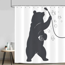 Aeyadis Funny Bear Shower Curtain, Minimalist Silhouette Art Black White Shower Curtains Decor for Bathroom Set, Washable Fabric Cloth Waterproof with 12 Hooks, 72x72 Inch
