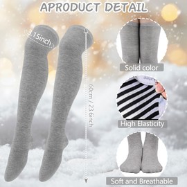 Thigh High Socks Knit Stripe Long Socks Over Knee Cotton Leg Warmer for Women Girls Arm Warmer Gloves Boot Socks (Grey, One Size)