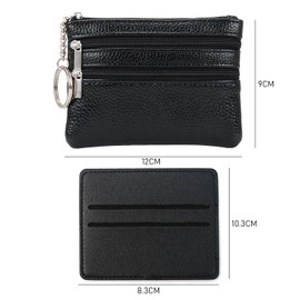 KSBBHDS 1 Mini Leather Wallet with 1 Leather ID Card Holder, Multi-Layer Wallet with Zip, Key Chain Wallet, Handheld Wallet, Small Purse (Black), black, Modern