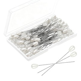 uadbau White Teardrop Corsage Pins, Pearl Pins, Boutonniere Pins for Women Wedding, Long Sewing Pins for Jewelry DIY, Bridal Bouquet & Floral Decoration, Sewing Crafts, Accessories (100 Pcs, 1 Box)