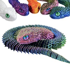 YILCER 3D Printed Animals-Snake Viper, 24 in Surprise Mystery Snake Fidget Toy Creative Toy 3D Printed Articulated Snake Collectibles Home Office Executive Desk Decor (Colorful-1)