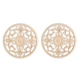 Round Wood Carved Onlays Appliques, Unpainted Wooden Flower Carvings Center Decals for Closet Door Cabinet Drawer Wall Ceilling Dresser Wardrobe(2-Pack, 15cm/6")