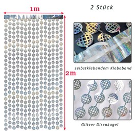 BRAVESHINE Disco Tinsel Curtains Silver, 1 x 2 m Glitter Disco Ball Party Curtain Background for Disco Birthday Christmas New Year's Eve 80s 90s Music Dance Party