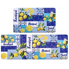 Likiyol Lemon Kitchen Rugs Farmhouse Kitchen Mats for Floor Floral Anti Fatigue Mats for Kitchen Floor, Non Slip Washable Kitchen Mat for Home, Sink, 18''x30''+18''x48''