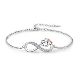Twoowl Infinity Bracelet for Women 925 Sterling Silver Infinity Heart Love Bracelet Heart Jewelry Gifts Birthday, One Size, Sterling Silver, no gemstone