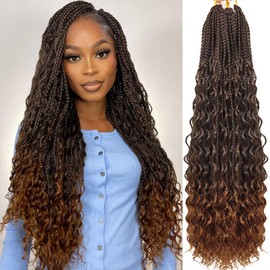 Eeanno Goddess Box Braids Crochet Hair 24 Inch 7 Packs Black Brown Pre Looped Boho Crochet Braids with Curly Ends for Black Women