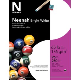 Neenah Premium Cardstock, 8.5" x 11", 65 lb/176 gsm, Bright White, 250 Sheets (91904)