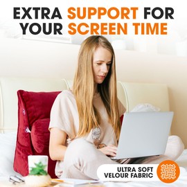 Cheer Collection Reading Wedge Pillow for Couch & Bed with Adjustable Neck Pillow - Machine Washable, Maroon