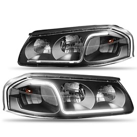 CAAP DRIVEN Black Housing Clear Side LED DRL Headlights Compatible with 2000-2005 Chevy Impala CAAP-CI00-LB-BKCL-HL