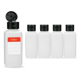 5 x 100ml HDPE Empty Plastic Bottle with a Black Hinged Lid Plastic Bottles with Klappspritzverschluss Bottles with Hinged Cover – Includes 5 Octopus® Labels