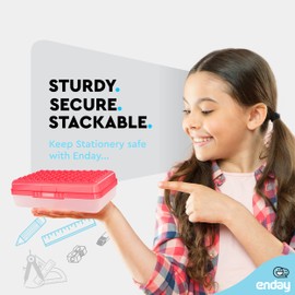 Enday Pencil Box Red, Plastic Small Dots Pencil Case, School Storage Utility Supplies Box Organizer with Snap Closure for Kids and Adults Also Available in Pink, Grey, Purple, Green, Blue, 1 PK