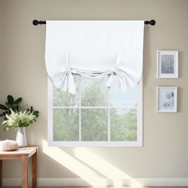 NICETOWN Pure White Room Darkening Adjustable Tie Up Shade Curtain for Kitchen Window, Door Window Blinds with Rod Pocket Top for Bathroom Nursery (1 Panel, 34 inches W x 48 inches L)