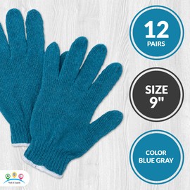 ABC Blue Gray String Knit Work Gloves, 9 Inch. Pack of 24 Medium Cotton and Polyester Breathable String Knit Gloves with Elastic Wrist. Reusable Cotton Knit Gloves for Painting, Gardening and BBQ