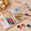旅行用水彩スケッチブックセット - 6.7×3.9インチ コットン100%コールドプレス 20枚バインダーアートジャーナル 36ウェルの空のセラミックペイントパレット&トラベル水彩ブラシ2本付き アーティスト屋外ペインティング