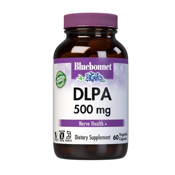 Bluebonnet Nutrition DLPA (DL-Phenylalanine) 500mg, Free-Form Amino Acid, for Nervous System Support, Soy-Free, Gluten-Free, Non-GMO, Kosher, Vegan, 60 Vegetable Capsules