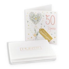 Hunts England - Boxed 50th Anniversary Card - 50 Years - Contemporary Hearts - Gold Foil - 50th Anniversary Card For Couples, Partner, Husband, Wife, etc. - Milo's - Card In Keepsake Box