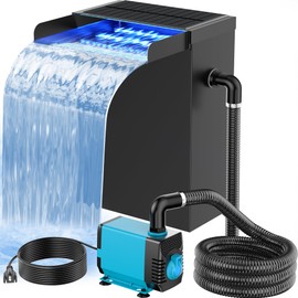 POPOSOAP Pond Waterfall Spillway with LED Lights, 304 Stainless Steel Waterfall Kit with Filtration & 9.8FT Tubing, 660GPH Pond Pump Fountain Kit for Outdoor Garden, Patio, 13.4" H x 8"W