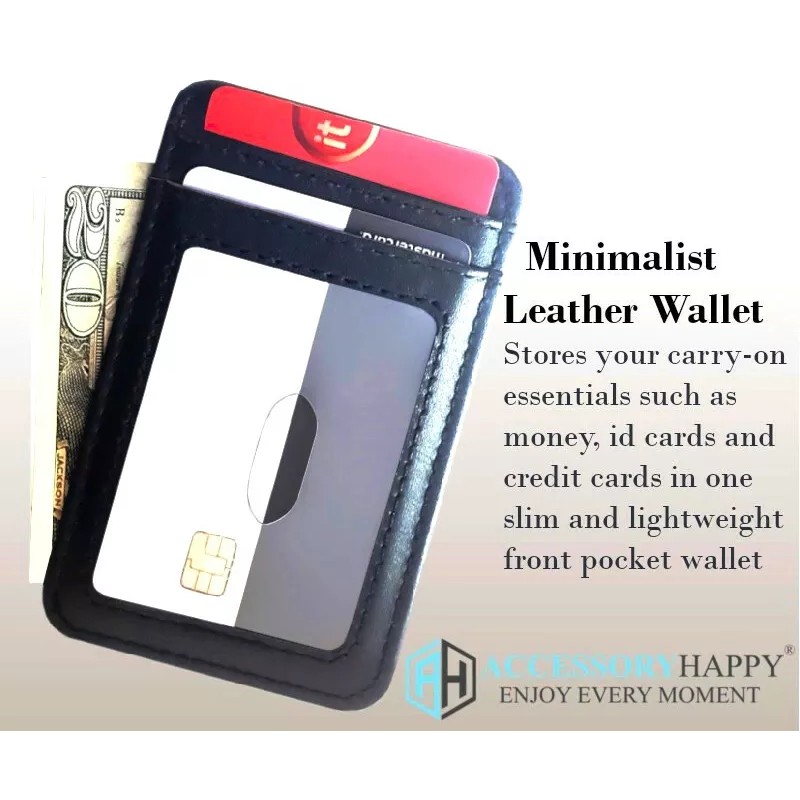 Front AH Mens Slim Wallet, Minimalist Thin Front Pocket Leather