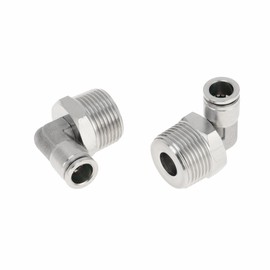 RATCHROLL Push to Connect Air Fittings 3/8" 90 Degree Air Line Quick Joint 304 Stainless Steel 3/4"BSPT 2 Pcs Silver Tone