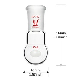 [5 Pack] CS Labglass 25ml Single Neck Round Bottom Flask with 24/40 Standard Taper Outer Joint, Borosilicate Glass Boiling Flask, Lab Glassware
