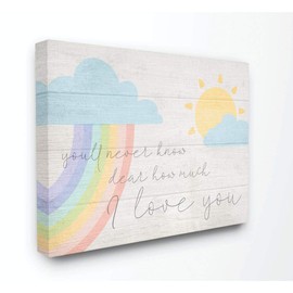 The Kids Room by Stupell How Much I Love You Rainbow Clouds and Sun on Planks Stretched Canvas Wall Art, 24 x 30, Multi-Colored