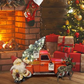 FJJBSD Vintage Red Truck Decor, Farmhouse Metal Outdoor/Indoor Pickup Planter, Christmas Red Trucks Decorations, Decorative Tabletop Storage,Gift Basket for Holiday