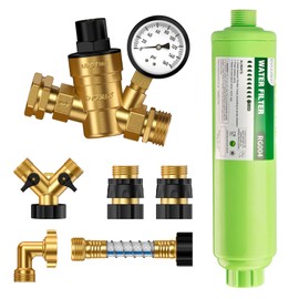 RVGUARD RV Water Pressure Regulator Kit, Inline Water Filter, Hose Splitter, Flexible Connector, Hose Quick Connect, Complete Kit for Fresh Water Hook Up