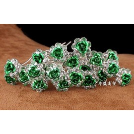 MontCherry Brand Rose Flower Crystal Diamante Wedding Bridal Prom Hair Pins by Trendz (10 Pins, Green)