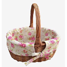 Red Hamper C018R Wicker Double Steamed Oval Shopping Basket With Rose Lining