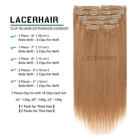 Lacer Clip in Hair Extensions Human Hair Silky Straight Thick Remy Hair Extensions Ginger Blonde Color Clip In Human Hair Metal Clips Real Human Extensions 7pcs 140 Gram 22 Inch