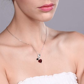 Gem Stone King 925 Sterling Silver Crimson Red Mystic Topaz and Black Diamond Pendant Necklace For Women (1.40 Cttw, Gemstone Birthstone, Heart Shape 7MM, with 18 Inch Chain)