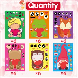 Joy Bang Valentines Stickers for Kids 36 Sheets Make Your Own Face Stickers DIY Valentines Crafts for Kids Red Pink Heart Love Sticker Valentine’s Day Party Supplies Favors Gift Games