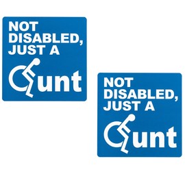 Novelty funny Disabled Car Bumper Sticker decal, 2-Pack, Humorous Design with Wheelchair Symbol, Water/Weather/Sun Resistant, Premium Vinyl Quality - 100mm x 100mm, Blue