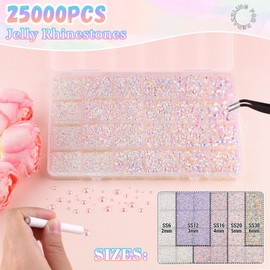 25000Pcs Resin Rhinestones with B7000 Jewelry Glue for Crafting, Transparent AB 2-6mm Non Hotfix Flatback Gems, Bedazzling Crystal for DIY Crafts Clothing Tumblers Mugs Shoes Fabric Decor Nail Art