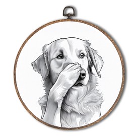 Tzhim Funny Golden Retriever Bathroom Round Wall Art, Golden Retriever Gifts Round Wall Decor Framed, Funny Dog Canvas Wall Sculptures for Bathroom Washroom Restroom Decor, 10x10 Inch