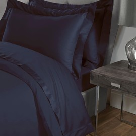 Sleepdown Flat Sheet 100% Cotton Sateen Soft Cosy 300 Thread Count Luxury Bedding Bedsheet Bed Linen - Navy Blue - Single (180cm x 240cm), 5056242826125