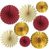 Burgundy Maroon Gold Flower Streamers Wall-Fan Decor - Party Hanging