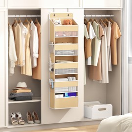 Kaitiemoo 1 PC 5-Tier Over the Door Organizer, Heavy-Duty Large Deep Pocket Hanging With 5 Large Front & 6 Side Pockets With for Pantry, Kitchen, Bathroom, Dorm, Beige