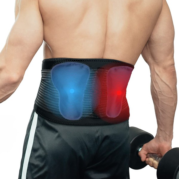 AllyFlex Sports® Back Brace Plus Hot Cold Therapy for Rapid Lower Back Pain Relief, Back Support Belt with Dual Lumbar Pads and Hot/Cold Packs (XL/XXL (43''-51''))